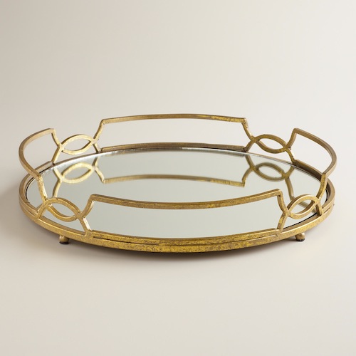 COST PLUS WORLD MARKET GOLD MIRRORED TABLETOP TRAY