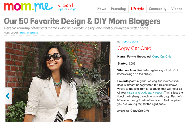 Copy Cat Chic named as one of Mom.me's 50 Favorite Design & DIY Mom Blogs