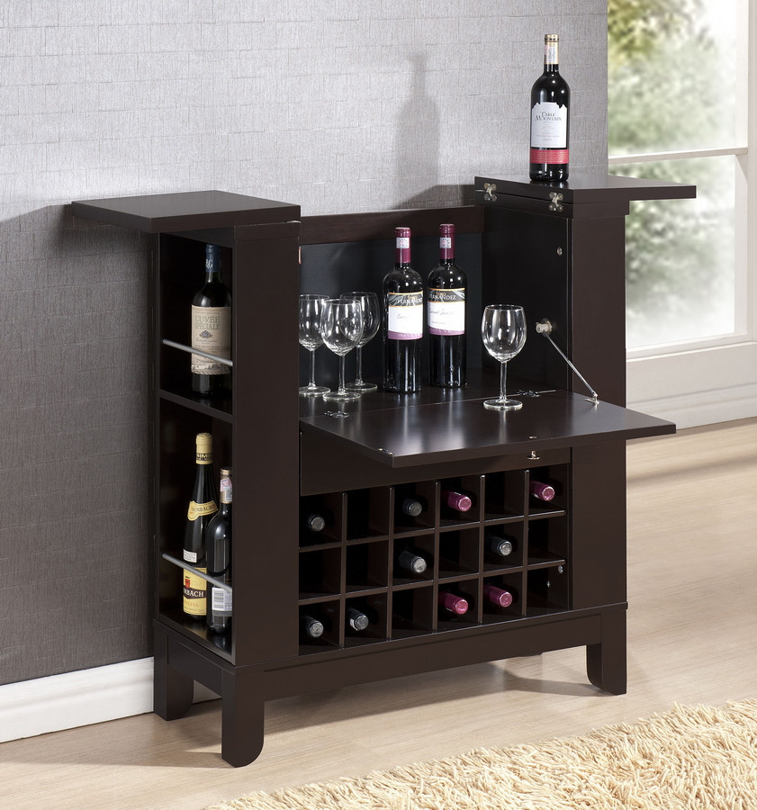 Furniture Dazzle Wholesale Interiors Modesto Brown Modern Dry Bar and Wine Cabinet