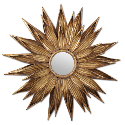 Kathy Kuo Two's Company Sunflower Hollywood Regency Antique Gold Wall Mirror