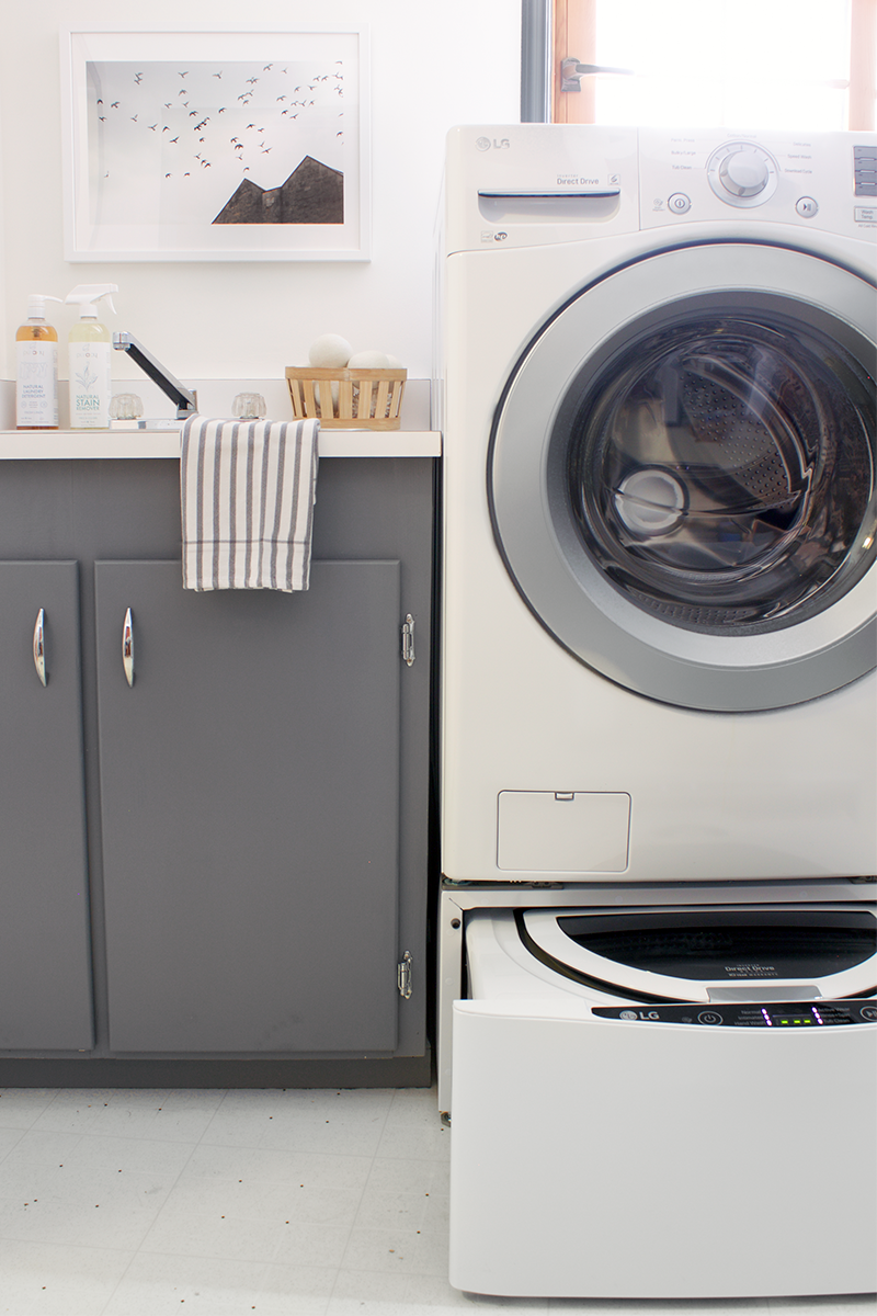 Laundry room update with @copycatchic & @lgusa Creating a chic gray laundry room on a budget and getting 2 washers for the price of 1 with the LG SideKick.