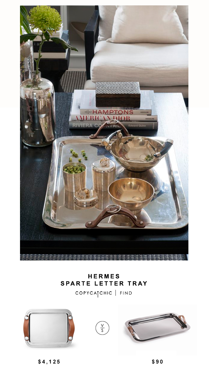 Hermes Sparte Letter Tray for $4,125 vs Bliss Home Equestrian Rectangle Tray for $93 | @copycatchic designer looks for less home decor on a budget