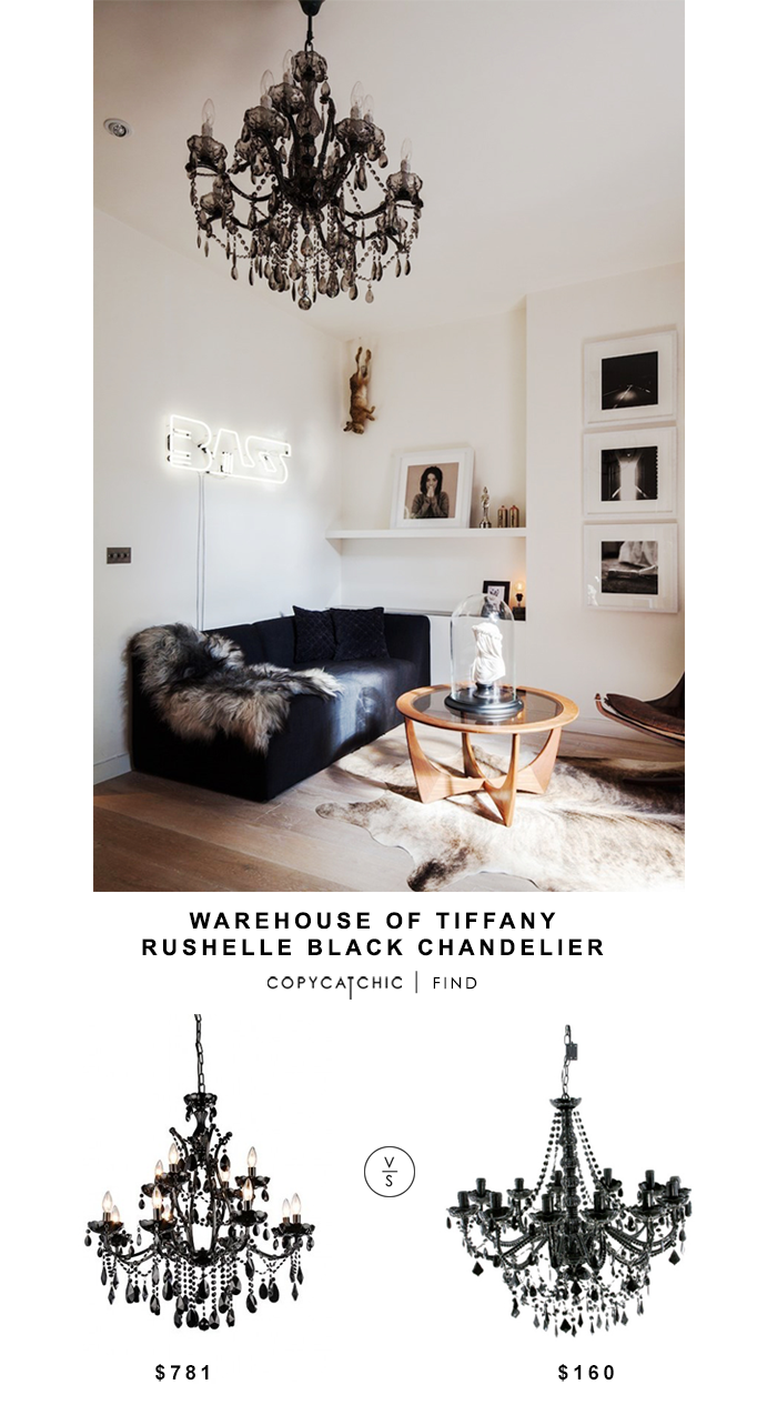 Warehouse of Tiffany Rushelle Balck Chandelier for $781 vs Houzz Opulent Black Chandelier for $160 Copy Cat Chic look for less budget home decor and design