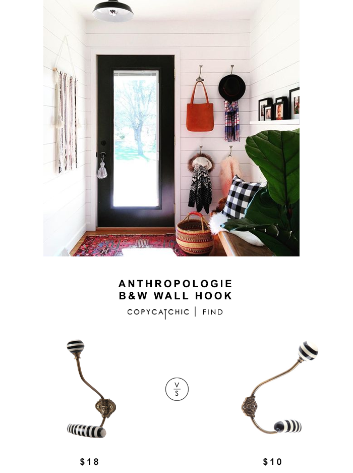 Anthropologie Black and White Wall Hook for $18 vs Black and Cream Striped Wall Hook for $10 copycatchic luxe living for less budget home decor and design