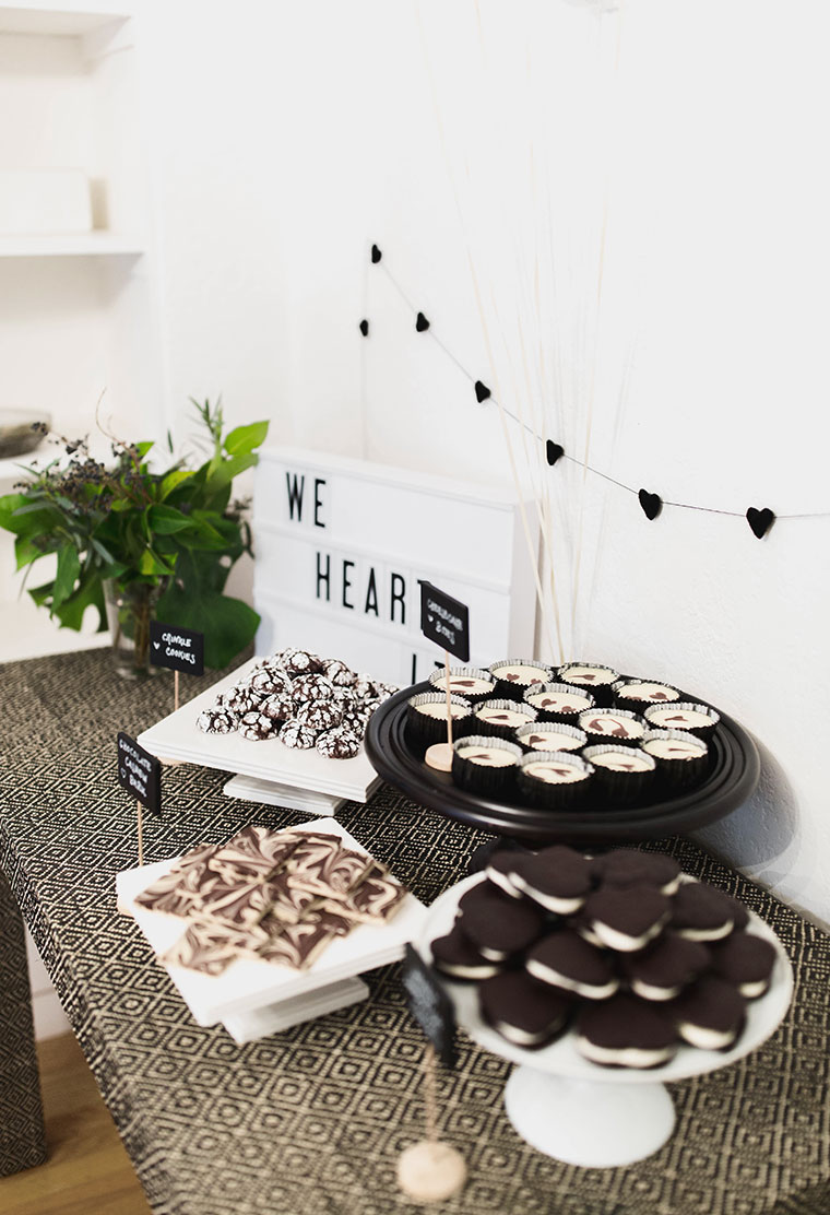 We Heart It for Heart Day a Galentine's Day Favorite Things party decorated with mini black hearts and black marble. Budget party decor by copycatchic