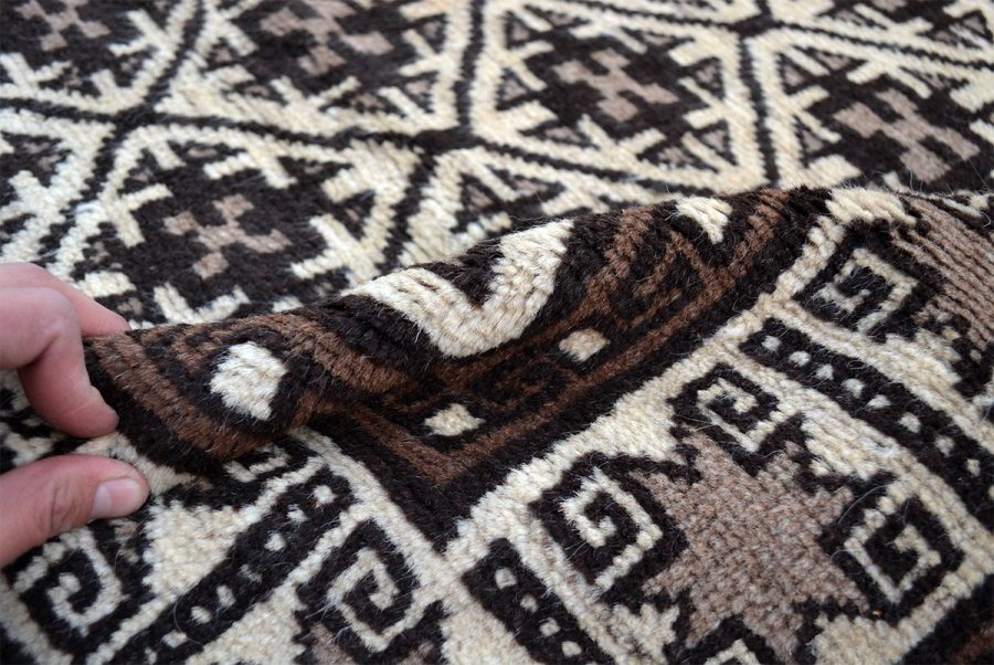Copycatchic Hamlet Rug vintage afghan undyed wool rug in ivory, brown and black.