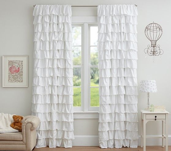 Pottery Barn Kids Tiered Ruffle Sheer Panel $158 vs TJMax Hillcrest Ruffled Curtains $29 ruffled curtains look for less copycatchic luxe living for less budget home decor and design daily finds