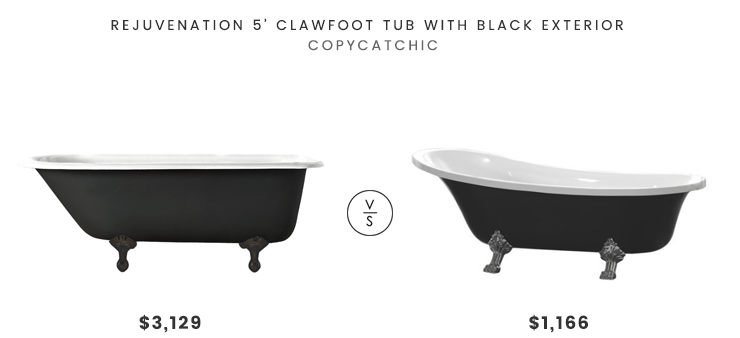 Rejuvenation 5' Clawfoot Tub with Black Exterior $3,129 vs MTD Vanities Redondo Soaking Bathtub $1,166 matte black bathtub look for less copycatchic luxe living for less budget home decor and design daily finds