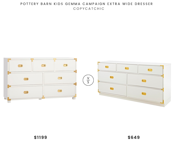 Pottery Barn Kids Gemma Campaign Extra Wide Dresser $1195 vs Home Decorators Collection Chatham 7-Drawer White Dresser $649 white campaign dresser look for less copycatchic luxe living for less budget home decor and design daily finds