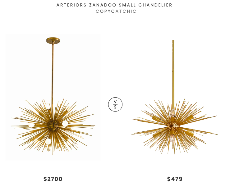 Arteriors Zanadoo Small Chandelier $2700 vs Pottery Barn Explosion Chandelier $479 starburst chandelier look for less copycatchic luxe living for less budget home decor and design daily finds and room redos