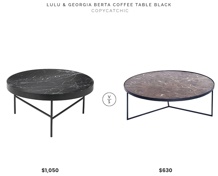 Lulu & Georgia Berta Coffee Table Black $1050 vs Houzz Chandra Round Coffee Table Marble Top Black $630 round modern black marble coffee table look for less copycatchic luxe living for less budget home decor and design daily finds, home trends and room redos