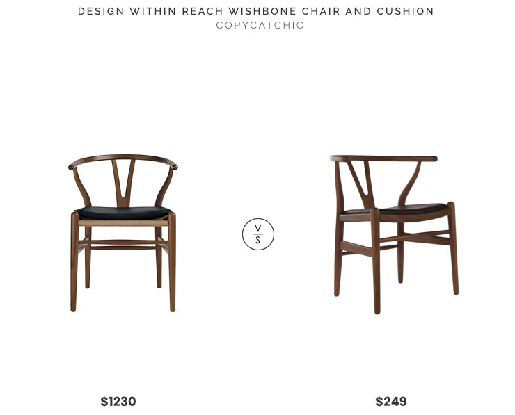 Design Within Reach Wishbone Chair and Cushion $1230 vs. Modern Source Hans Wagner Wishbone Chair Replica $249, walnut wishbone chair leather cushion look for less, copycatchic luxe living for less, budget home decor and design, daily finds, home trends, sales, budget travel and room redos