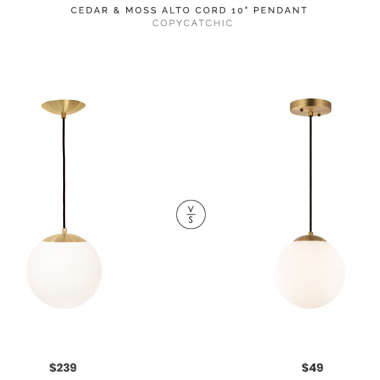 Cedar & Moss Alto Cord 10" Pendant $239 vs. Poly & Bark Tesler Globe Pendant $49, brass globe pendant exposed cord look for less, copycatchic luxe living for less, budget home decor and design, daily finds, home trends, sales, budget travel and room redos