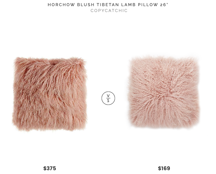 Horchow Tibetan Lamb Pillow 26" $375 vs. West Elm Mongolian Lamb Pillow Cover 24" $169, pink fur pillow look for less, copycatchic luxe living for less, budget home decor and design, daily finds, home trends, sales, budget travel and room redos