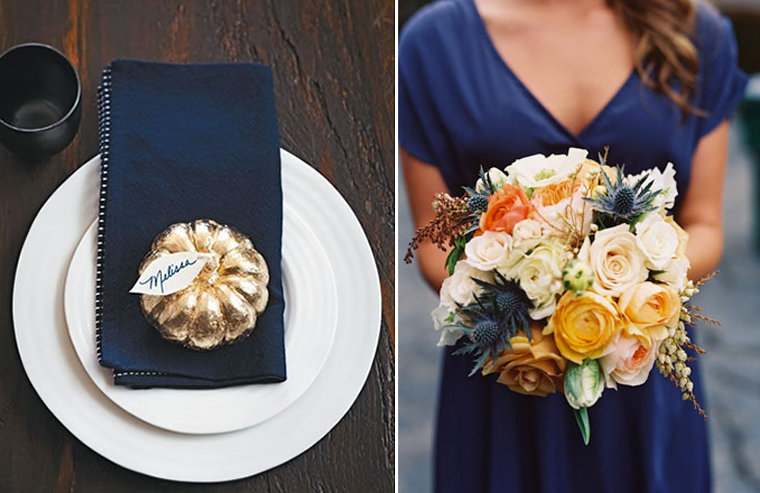 Perfect accent color for fall: navy and gold. Gold and mustard tones help warm up the rich, navy color for a perfect color combination for Fall and adds the perfect seasonal touch to your home copycatchic luxe living for less
