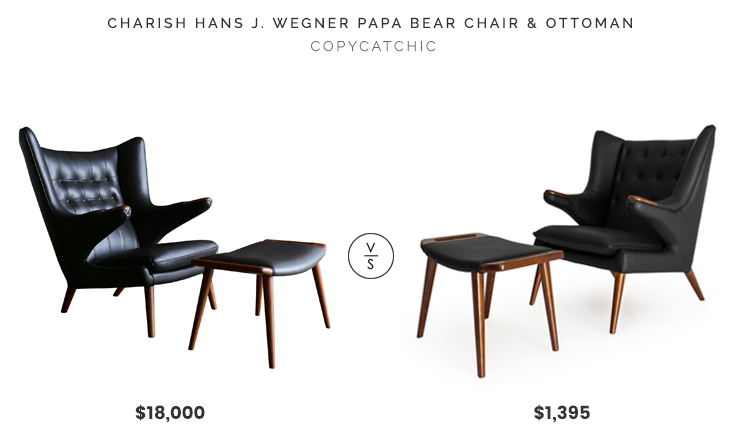 Charish Hans J. Wegner Papa Bear Chair & Ottoman $18,000 vs. Kardiel Papa Bear Mid Century Chair & Ottoman $1,395, black mid century chair look for less, wegner papa bear chair look for less, copycatchic luxe living for less, budget home decor and design, daily finds, home trends, sales, budget travel and room redos