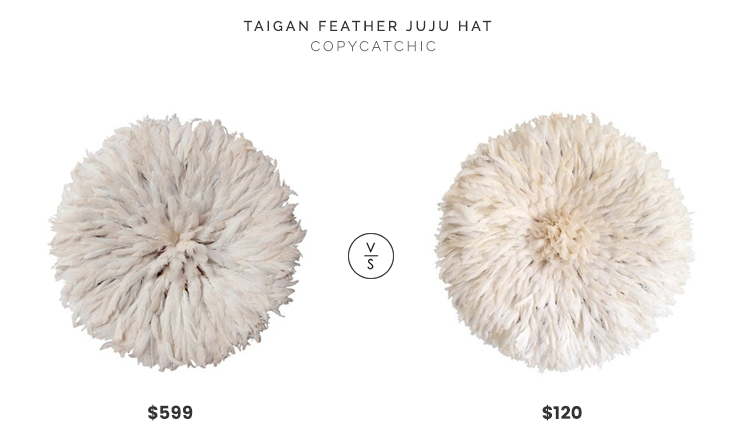 MooMoo Designs Juju Feather Hat $599 vs. Etsy Bamileke Juju Hat $120, white feather wall decor look for less, copycatchic luxe living for less, budget home decor and design, daily finds, home trends, sales, budget travel and room redos
