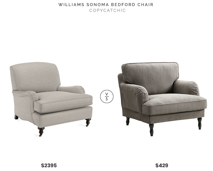 Williams Sonoma Bedford Chair $2395 vs. IKEA Stocksund Armchair $429, gray roll arm chair look for less, copycatchic luxe living for less, budget home decor and design, daily finds, home trends, sales, budget travel and room redos