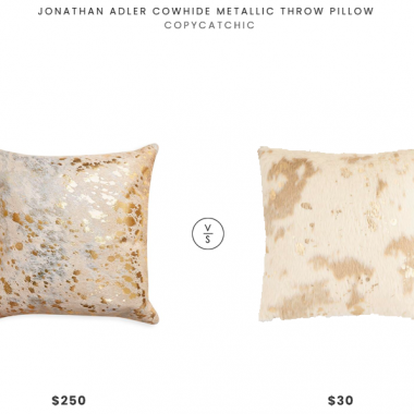 Jonathan Adler Cowhide Metallic Throw Pillow $250 vs. World Marker Gold Splatter Print Faux Cowhide Throw Pillow $30, metallic cowhide pillow look for less, gold cowhide pillow look for less, copycatchic luxe living for less, budget home decor and design, daily finds, home trends, sales, budget travel and room redos