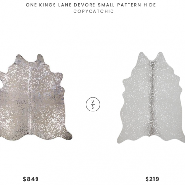 One Kings Lane Devore Small Pattern Hide $849 vs. Loloi Bryce Stone/Silver Irregular Lodge Area Rug $219, silver cowhide rug look for less, copycatchic luxe living for less, budget home decor and design, daily finds, home trends, sales, budget travel and room redos