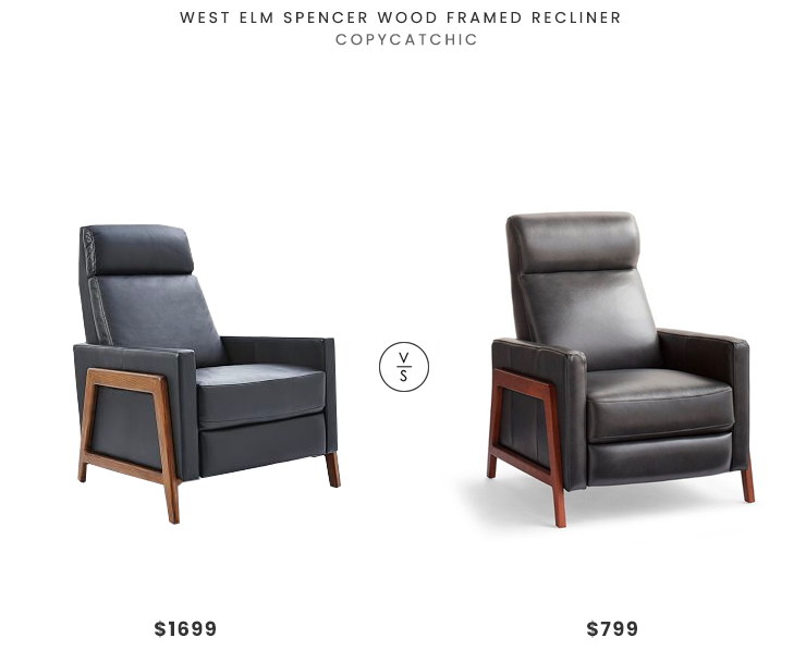 West Elm Spencer Wood Framed Recliner $1699 vs. Grandin Road Belmont Leather Recliner $799, black leather recliner look for less, copycatchic luxe living for less, budget home decor and design, daily finds, home trends, sales, budget travel and room redos
