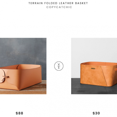 Terrain Folded Leather Basket $88 vs. Hearth & Hand with Magnolia Faux Leather Storage Bin $30, leather basket look for less, copycatchic luxe living for less, budget home decor and design, daily finds, home trends, sales, budget travel and room redos
