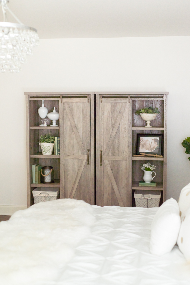 Birch Land Octave Standard Bookcase $700 vs. Walmart Modern Farmhouse Storage Bookcase Cabinet $219, barn door bookcase look for less, copycatchic luxe living for less, budget home decor and design, daily finds, home trends, sales, budget travel and room redos