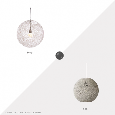DWR Random Light, 20"W $629 vs. Wayfair Nocera 1-Light Globe Pendant, 15"W $82, white globe lighting look for less, copycatchic luxe living for less, budget home decor and design, daily finds, home trends, sales, budget travel and room redos
