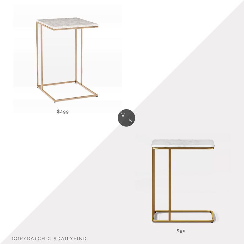 West Elm Streamline C-Side Table $299 vs. Target Project 62 Highfield C Table White Marble $90, brass c table look for less, copycatchic luxe living for less, budget home decor and design, daily finds, home trends, sales, budget travel and room redos