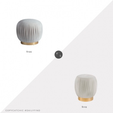 Daily Find: CB2 Pleated Grey Ottoman-Stool $199 vs. Amazon Tov Furniture Tulip Velvet Ottoman $119, gold base pouf look for less, copycatchic luxe living for less, budget home decor and design, daily finds, home trends, sales, budget travel and room redos