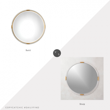 Houzz Uttermost Mackai Round Gold Mirror $407 vs. CB2 Demi Round Acrylic Mirror $249, acrylic mirror look for less, copycatchic luxe living for less, budget home decor and design, daily finds, home trends, sales, budget travel and room redos