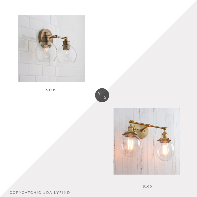 Shades of Light Volta Glass Vanity Light $142 vs. Amazon Permo Double Sconce $100, brass double sconce look for less, copycatchic luxe living for less, budget home decor and design, daily finds, home trends, sales, budget travel and room redos