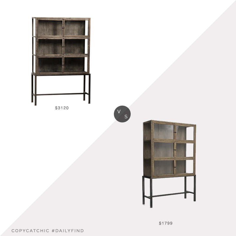 Chairish Oak & Iron Glass Door Cabinet $3120 vs. West Elm Curio Display Cabinet $1799, wood glass cabinet look for less, copycatchic luxe living for less, budget home decor and design, daily finds, home trends, sales, budget travel and room redos
