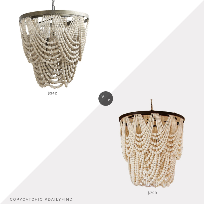 Pottery Barn Amelia Wood Bead Chandelier $799 vs. The Driftwood Haus Sally Chandelier $342, beaded chandelier look for less, copycatchic luxe living for less, budget home decor and design, daily finds, home trends, sales, budget travel and room redos