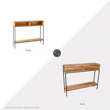 West Elm Industrial Storage Skinny Console $399 vs. Home Depot Edvin Natural/Black Console $198, wood console table look for less, copycatchic luxe living for less, budget home decor and design, daily finds, home trends, sales, budget travel and room redos