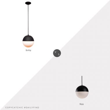 Daily Find: Rejuvenation Cedar & Moss Globe 10" Pendant vs. Amazon Kuzco Lighting Pendant in Black Half Sphere, White Opal $99, black globe pendant light look for less, copycatchic luxe living for less, budget home decor and design, daily finds, home trends, sales, budget travel and room redos