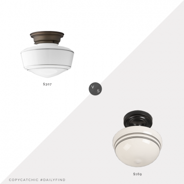 Schoolhouse Otis 6" Fixture & Traditional Schoolhouse Shade $307 vs. Shades of Light Striped Schoolhouse Ceiling Light $169, schoolhouse light fixture look for less, copycatchic luxe living for less, budget home decor and design, daily finds, home trends, sales, budget travel and room redos