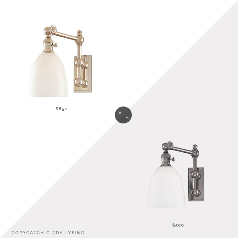Daily find: Bellacor Hudson Valley Roslyn Polished Nickel Swing Arm Wall Sonce $652 vs. Wayfair Darby Home Co Bruna Swing Arm Lamp $500, polished nickel sconce look for less, copycatchic luxe living for less, budget home decor and design, daily finds, home trends, sales, budget travel and room redos