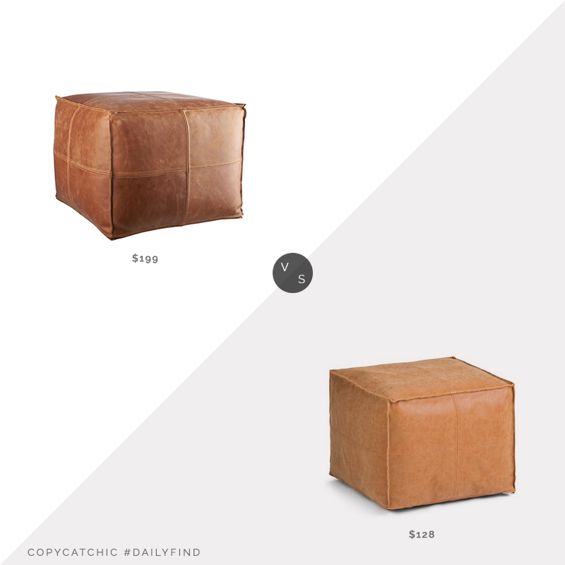 Daily Find: CB2 Brown Leather Pouf vs. Walmart Simpli Home Brody Square Pouf, square leather pouf look for less, copycatchic luxe living for less, budget home decor and design, daily finds, home trends, sales, budget travel and room redos