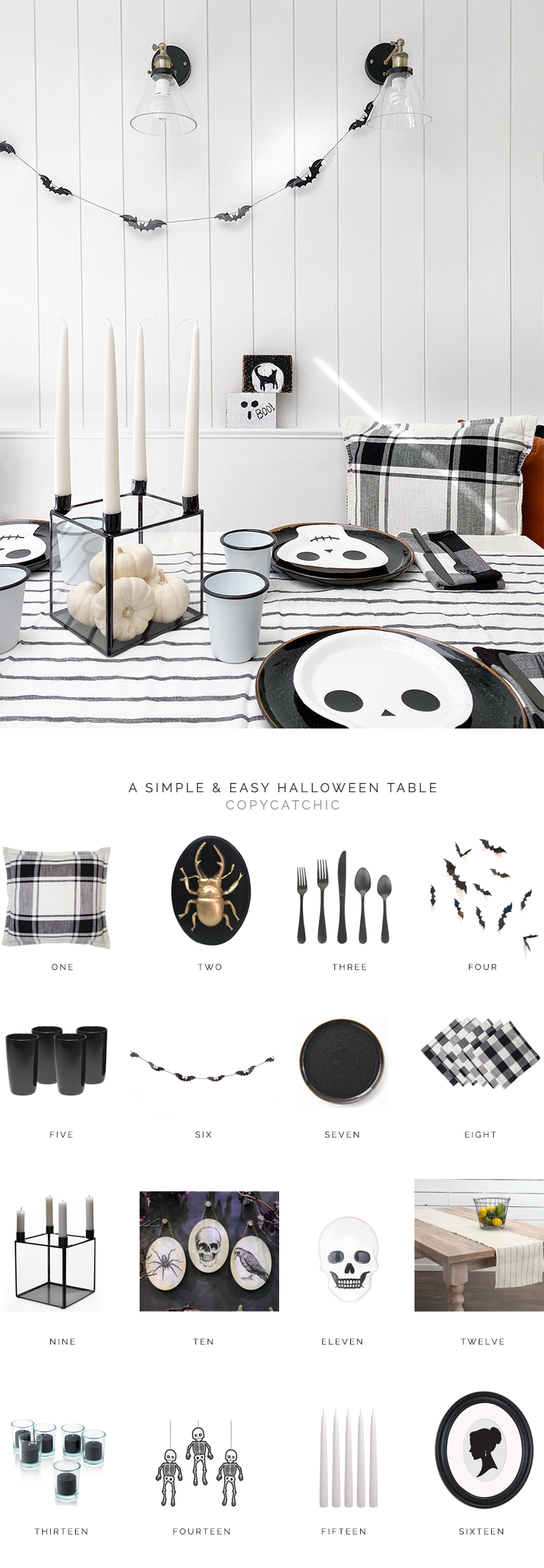 A simple and easy Halloween table setting for you last minute Halloween decorators. Modern, simple and clean Halloween aesthetic | Decorate for Halloween on a budget | copycatchic luxe living for less, budget home decor and design, look for less, trends and room designs