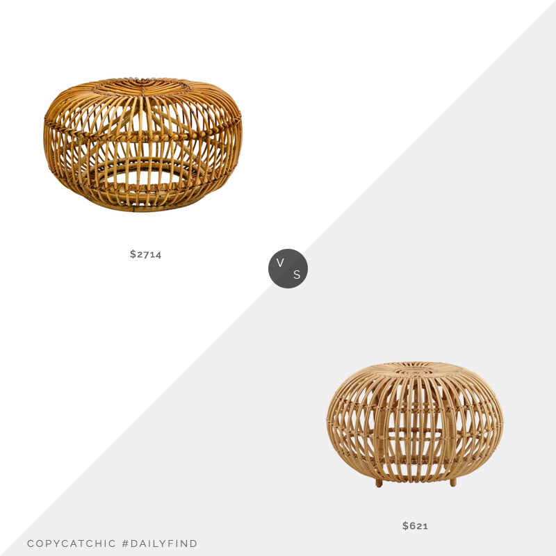 Daily Find: 1st Dibs Mid-Century Modern Vintage Rattan Pouf vs. All Modern Franco Alibini Indoor Ottoman, rattan ottoman look for less, copycatchic luxe living for less, budget home decor and design, daily finds, home trends, sales, budget travel and room redos