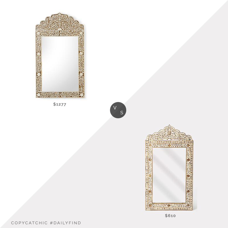 Daily Find: Bellacor Chelsea House Crown Mirror vs. Wayfair Irvington Wood and Bone Inlay Accent Mirror, brown inlay mirror look for less, copycatchic luxe living for less, budget home decor and design, daily finds, home trends, sales, budget travel and room redos