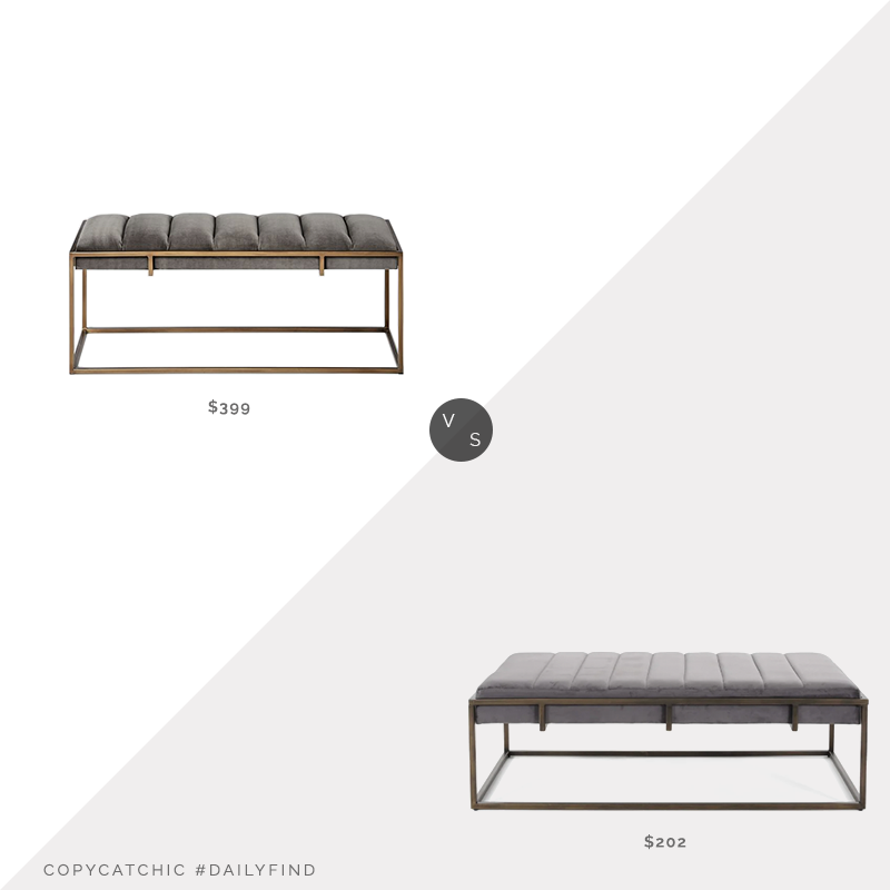 Daily Find: West Elm Fontanne Bench vs. Overstock Magdalene Bench, gray velvet bench look for less, copycatchic luxe living for less, budget home decor and design, daily finds, home trends, sales, budget travel and room redos