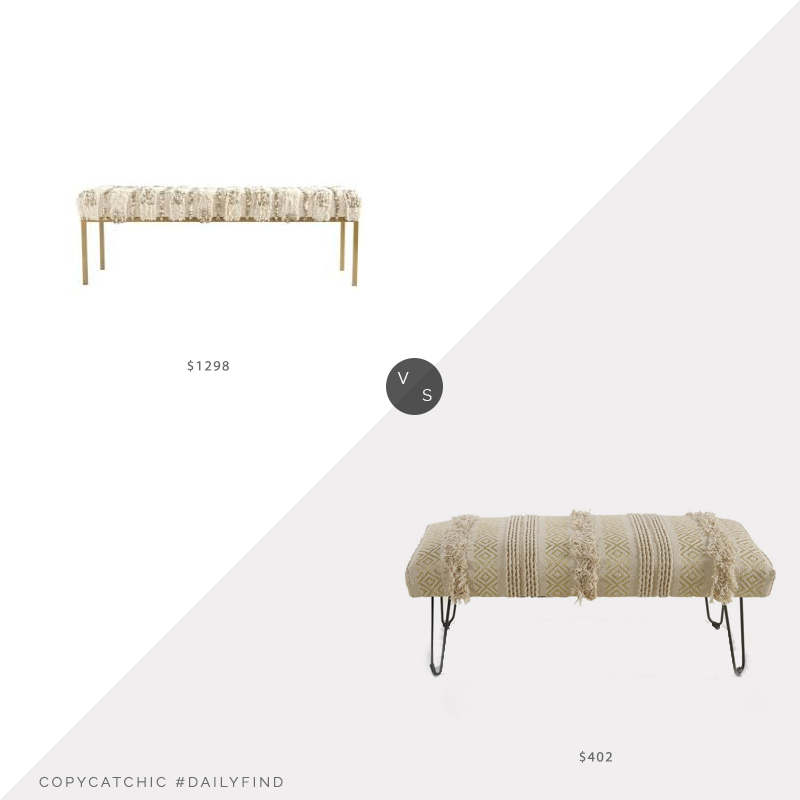 Daily Find: Anthropologie Moroccan Wedding Ottoman vs. Home Depot LR Home Glamorous Geometry Cream/Gold Tufted Bench, moroccan wedding blanket bench look for less, copycatchic luxe living for less, budget home decor and design, daily finds, home trends, sales, budget travel and room redos