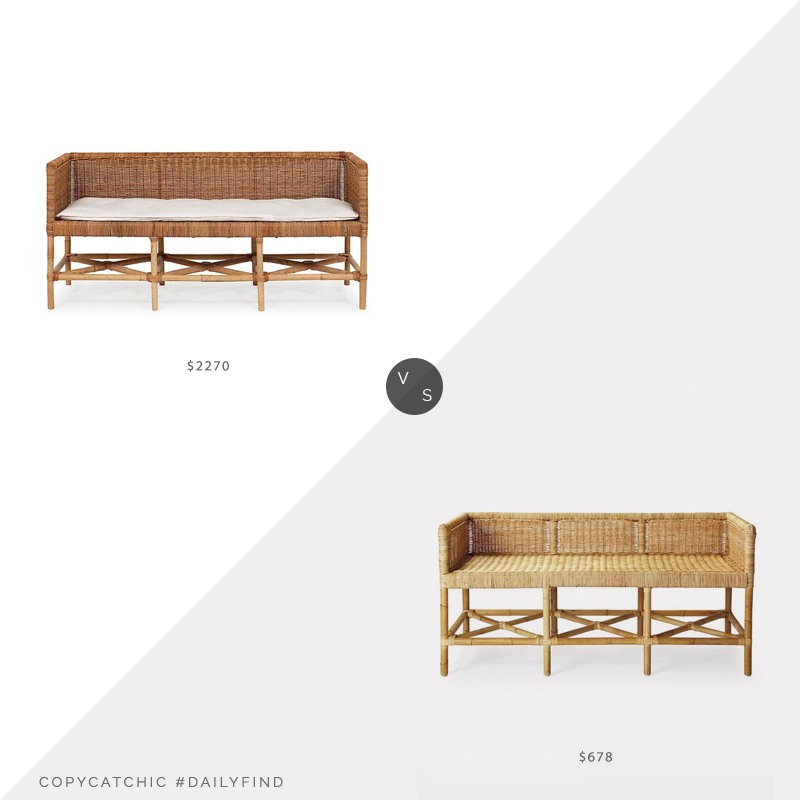 Daily Find: One Kings Lane Lina Rattan Bench vs. Serena and Lily Shore Bench, rattan bench look for less, copycatchic luxe living for less, budget home decor and design, daily finds, home trends, sales, budget travel and room redos