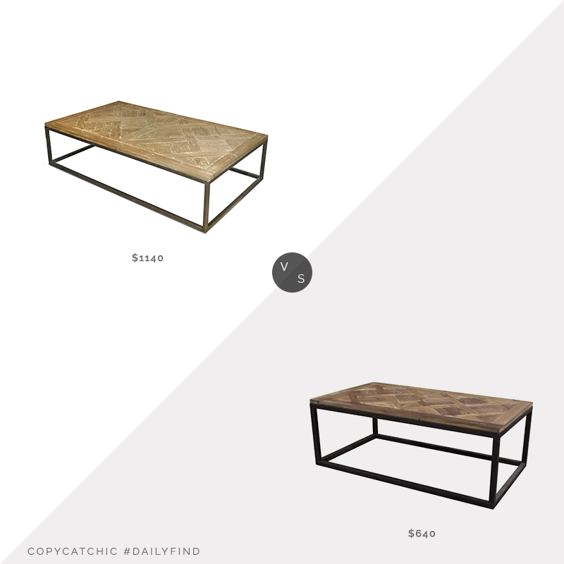 Daily Find: Kathy Kuo Stevenson Rustic Lodge Coffee Table vs. Wayfair August Grove Rouen Frame Coffee Table, parquet coffee table look for less, copycatchic luxe living for less, budget home decor and design, daily finds, home trends, sales, budget travel and room redos
