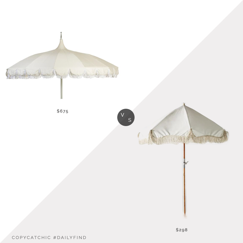 Daily Find: One Kings Lane Aya Pagoda Fringe Patio Umbrella vs. Anthropologie Soleil Beach Umbrella, fringe umbrella look for less, copycatchic luxe living for less, budget home decor and design, daily finds, home trends, sales, budget travel and room redos
