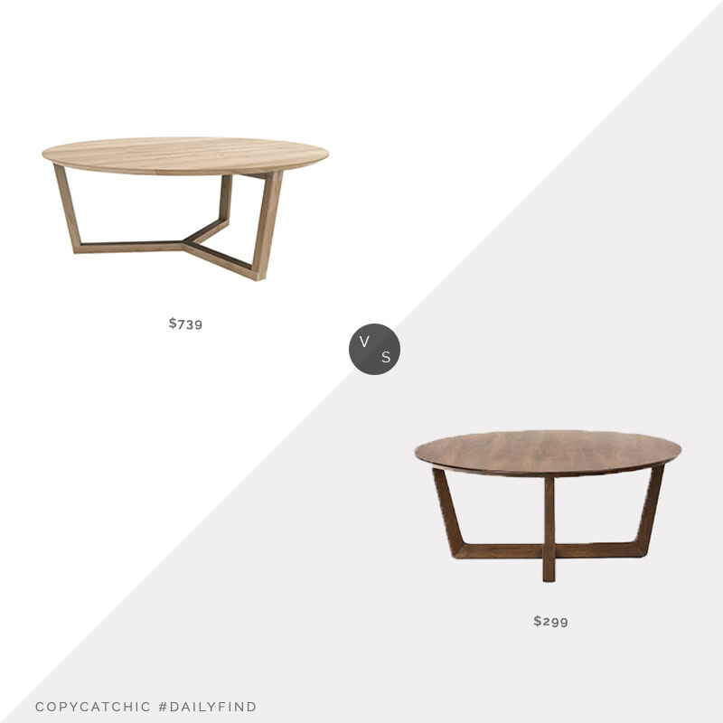 Daily Find: Ethnicraft Oak Tripod Coffee Table vs. West Elm Stowe Coffee Table, round wood coffee table look for less, copycatchic luxe living for less, budget home decor and design, daily finds, home trends, sales, budget travel and room redos