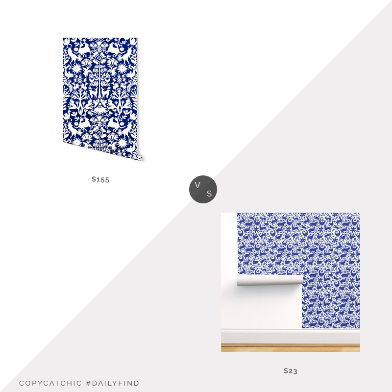 Daily Find: Hygge & West Navy Otomi Wallpaper vs. Etsy Spoonflower Blue Otomi Wallpaper, otomi wallpaper look for less, copycatchic luxe living for less, budget home decor and design, daily finds, home trends, sales, budget travel and room redos