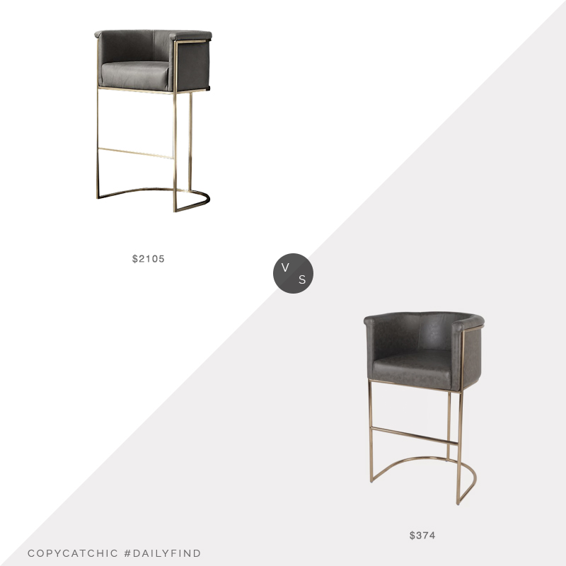 Daily Find: Restoration Hardware Wexler Barrelback Leather Stool vs. Wayfair Xamiera Barstool, gray leather stool look for less, copycatchic luxe living for less, budget home decor and design, daily finds, home trends, sales, budget travel and room redos